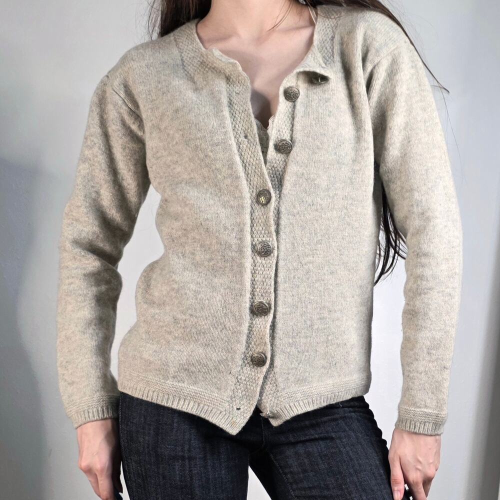 Irelandseye Gray Wool Cashmere Blend Cardigan Women’s Large Crest Buttons